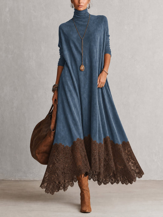 Vestido Largo Brunella con Encaje | Efecto Ante para Otoño