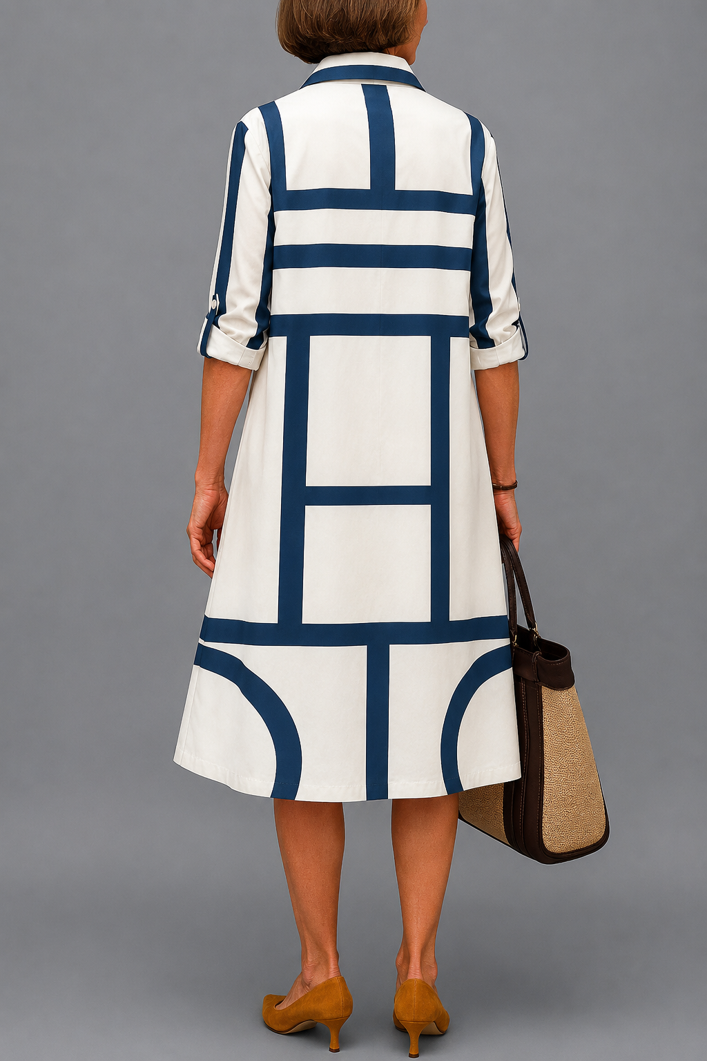 Vestido Midi Sienna | Blanco y Azul con Caída Preciosa