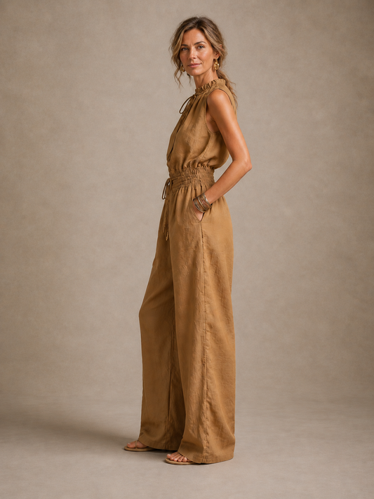 Mono Celia Escote Anudado | Elegancia Mediterránea en Tono Camel
