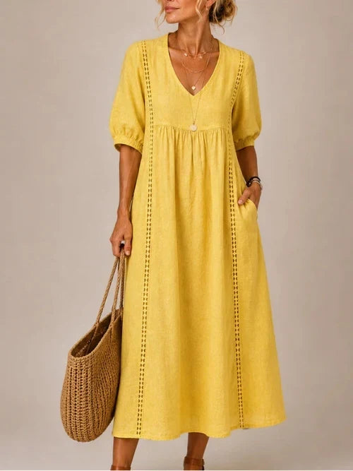 Vestido Midi Estela con Encaje | Lino y Algodón Que Enamora