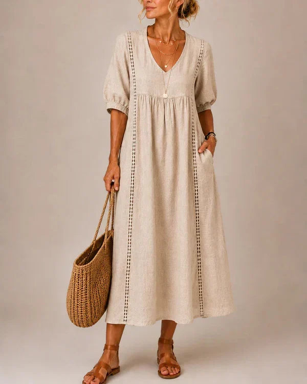 Vestido Midi Estela con Encaje | Lino y Algodón Que Enamora