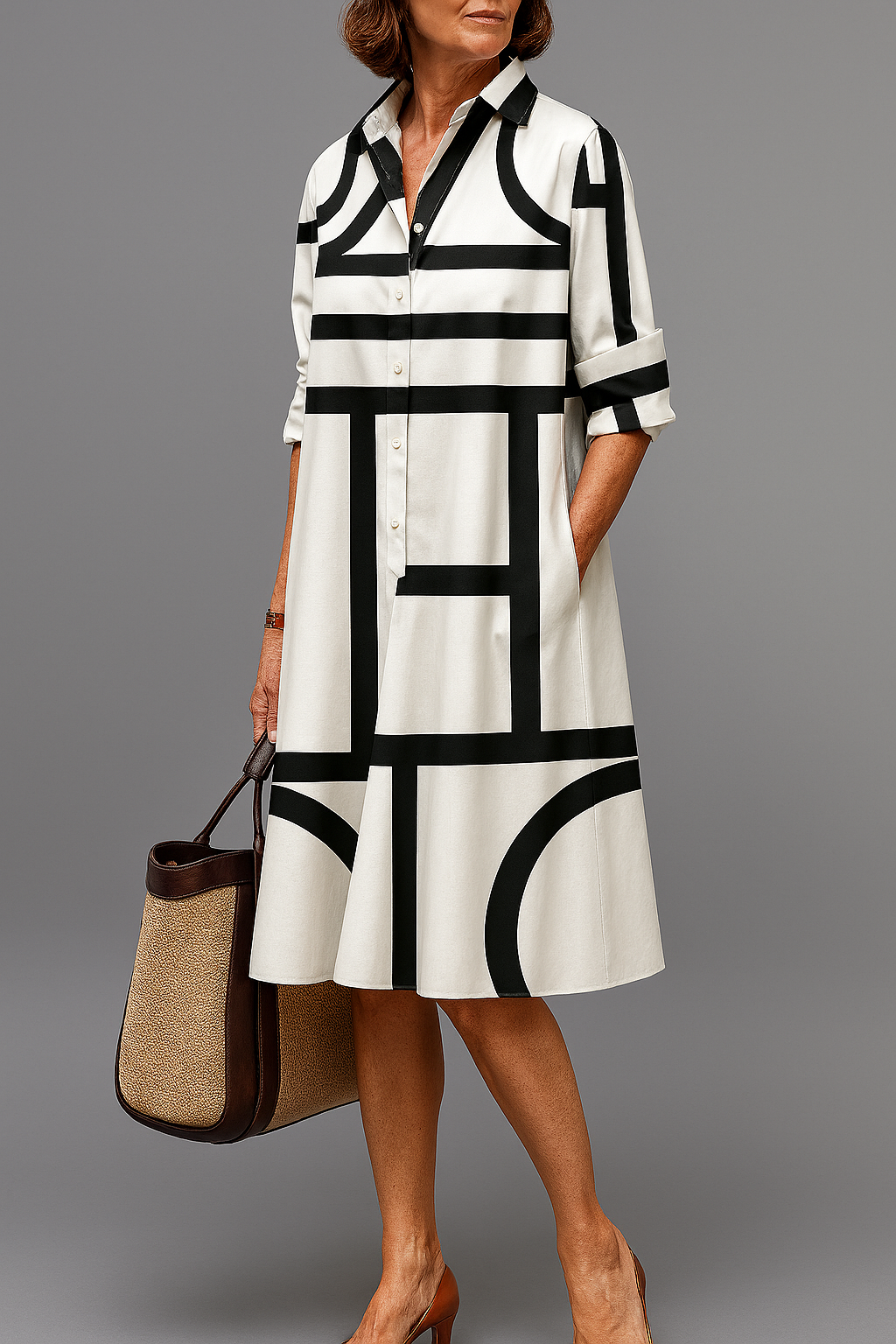 Vestido Midi Annette | Blanco y Negro con Mucho Estilo