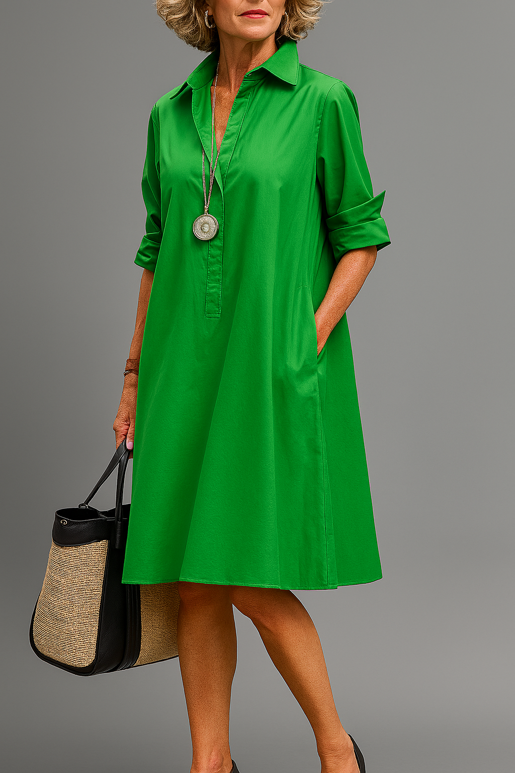 Vestido Midi Clara | Verde Elegante para Trabajo y Ocio