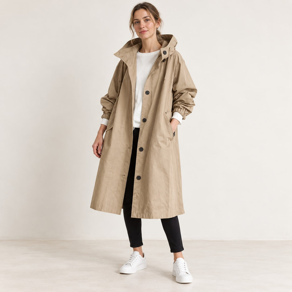 Parka Larga de Entretiempo con Capucha | Cómoda Encima de Todo
