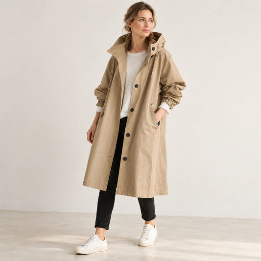 Parka Larga de Entretiempo con Capucha | Cómoda Encima de Todo