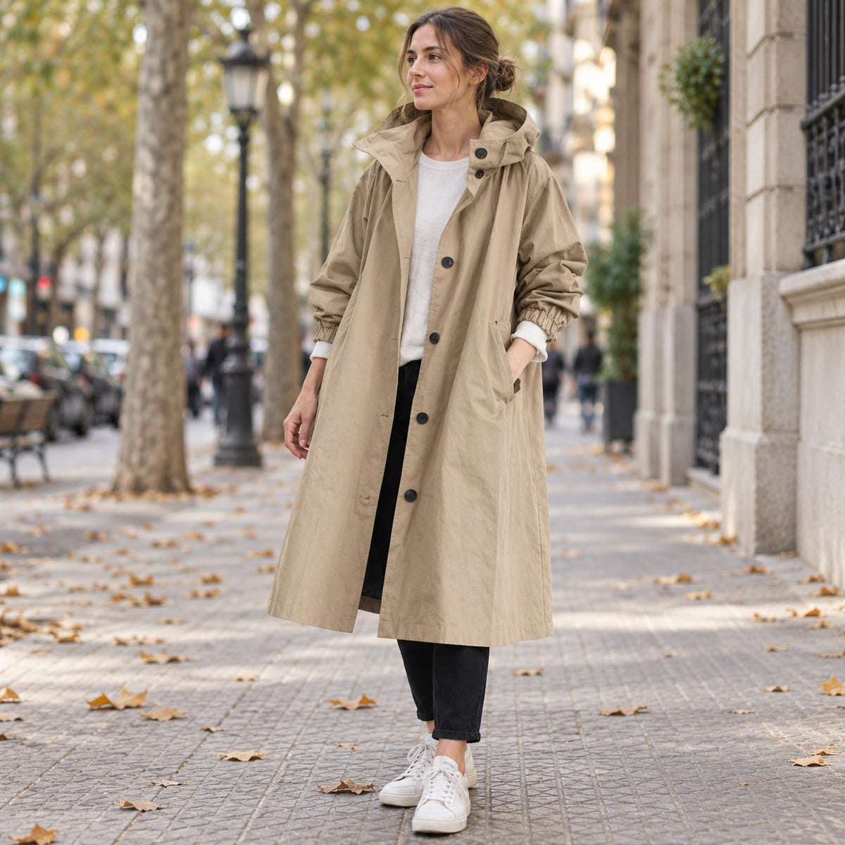 Parka Larga de Entretiempo con Capucha | Cómoda Encima de Todo