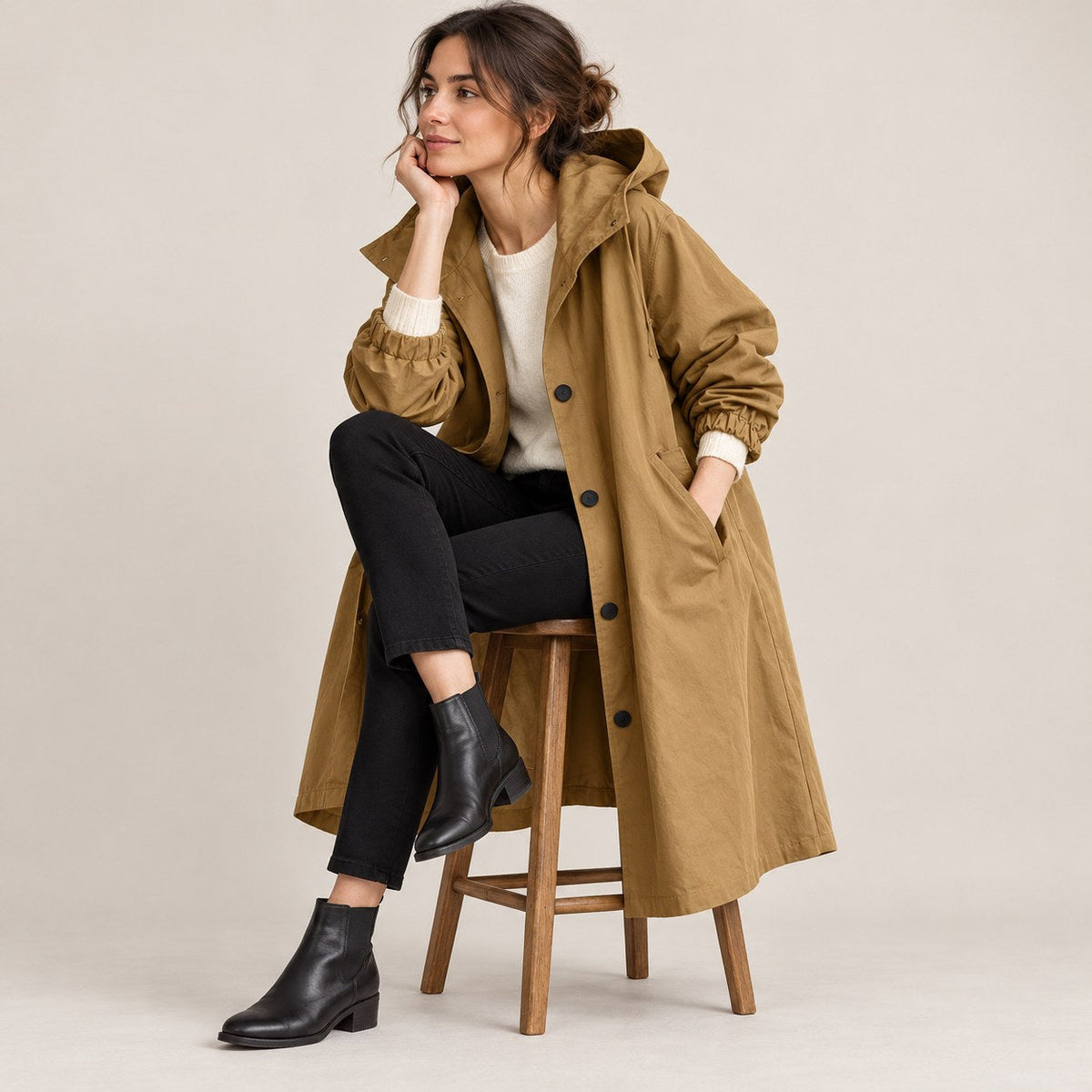 Parka Larga de Entretiempo con Capucha | Cómoda Encima de Todo
