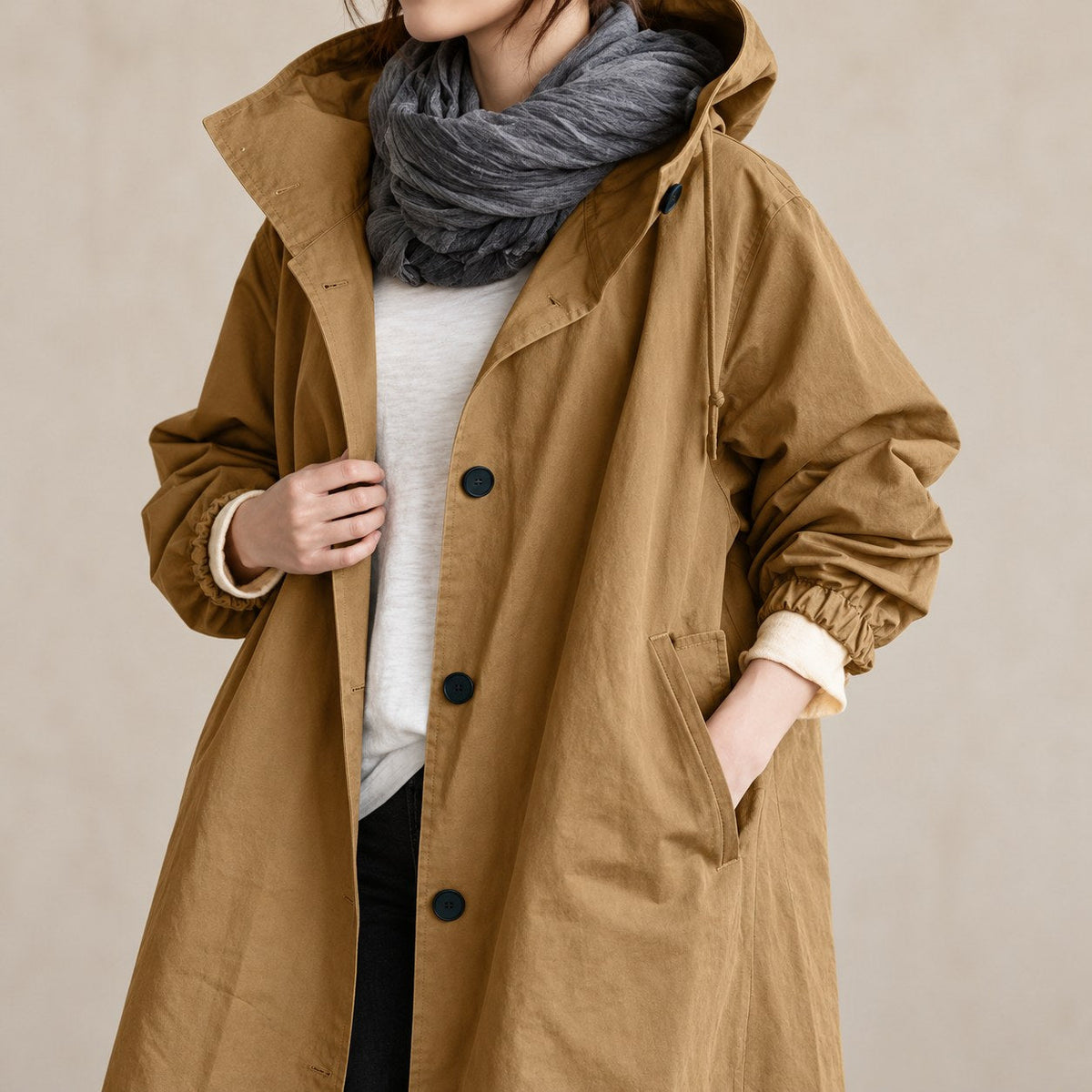 Parka Larga de Entretiempo con Capucha | Cómoda Encima de Todo