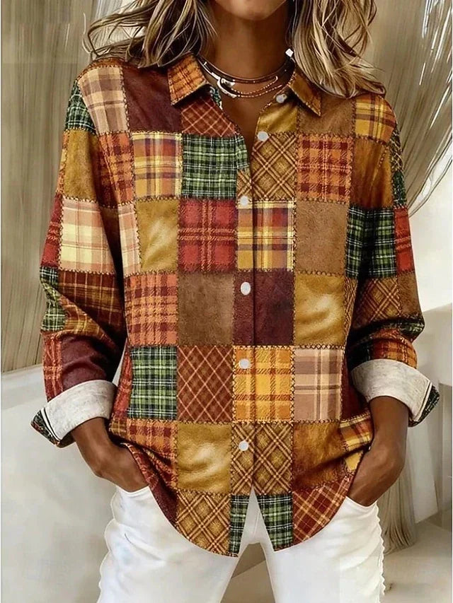 Camisa Estampada Meritxell | Patchwork en Tonos Tierra