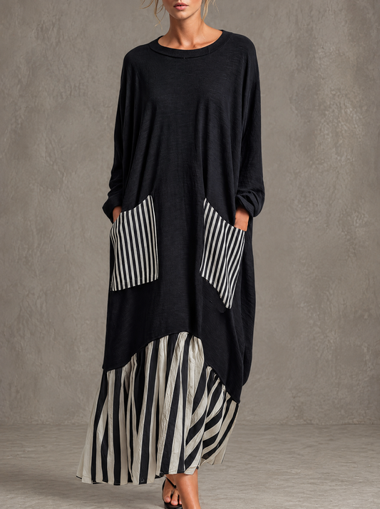 Vestido Largo Oversize Alba | Algodón con Rayas Patchwork