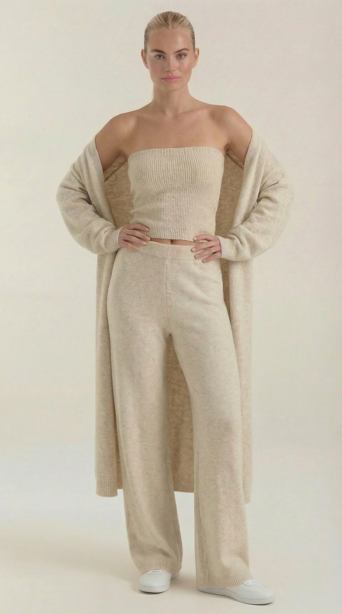 Conjunto de Punto Jeanne 3 Piezas | Cárdigan, Top y Pantalón