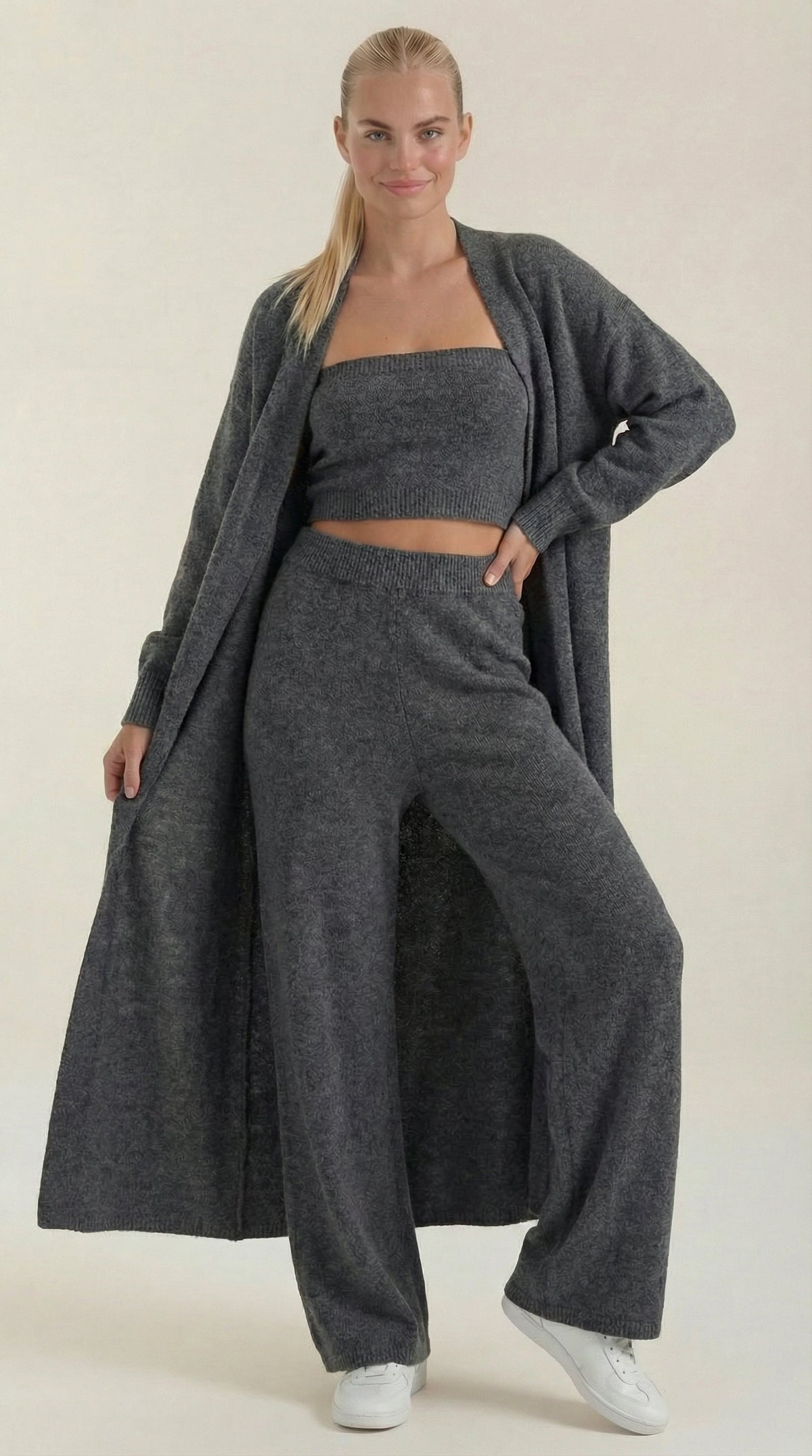 Conjunto de Punto Jeanne 3 Piezas | Cárdigan, Top y Pantalón