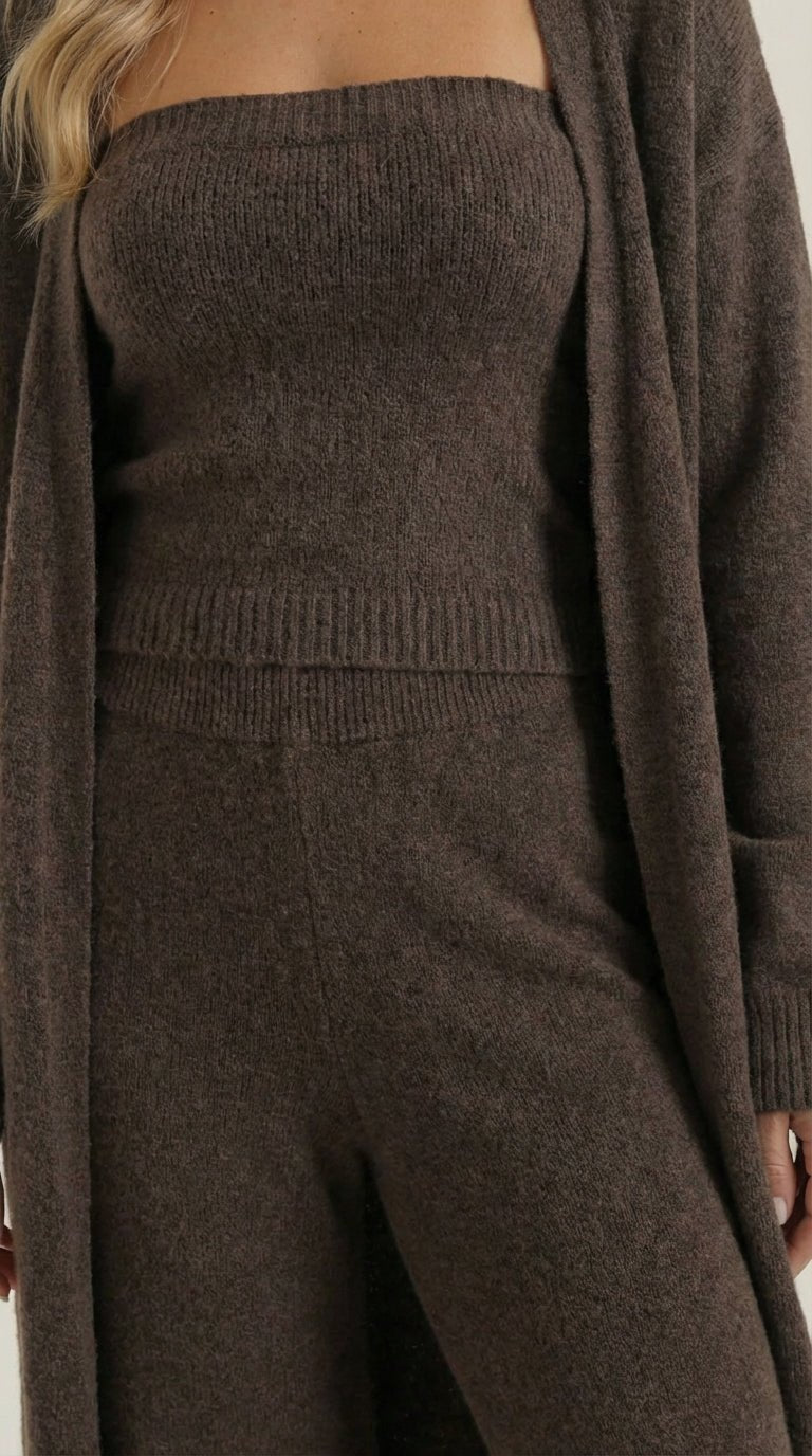 Conjunto de Punto Jeanne 3 Piezas | Cárdigan, Top y Pantalón