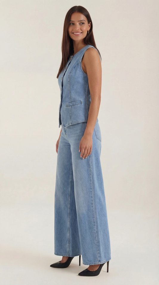 Conjunto Rhonda Chaleco y Pantalón | Efecto Denim
