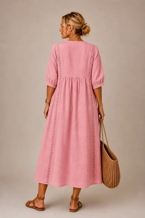 Vestido Midi Estela con Encaje | Lino y Algodón Que Enamora
