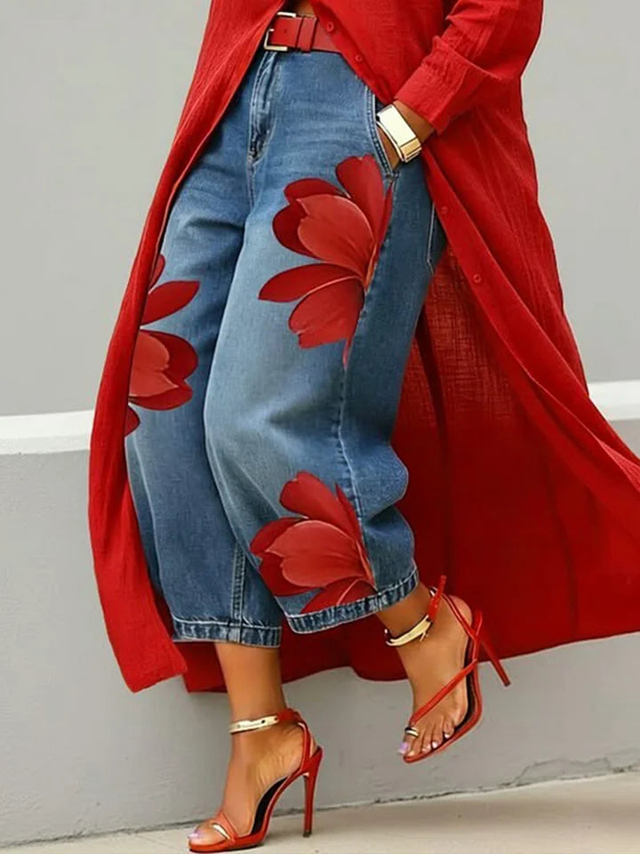 Conjunto Esley Camisa Larga y Vaquero | Bordado Floral con Arte