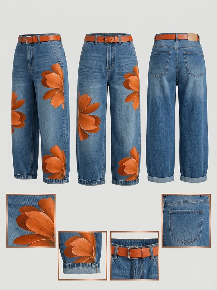 Conjunto Esley Camisa Larga y Vaquero | Bordado Floral con Arte