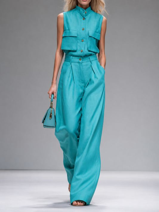 Conjunto Safari Elise | Camisa Crop y Pantalón Ancho