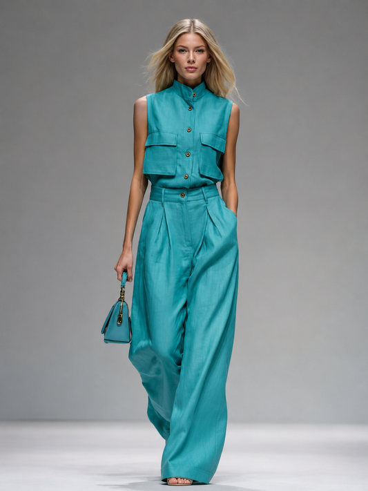 Conjunto Safari Elise | Camisa Crop y Pantalón Ancho