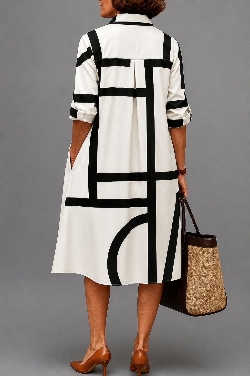 Vestido Midi Annette | Blanco y Negro con Mucho Estilo