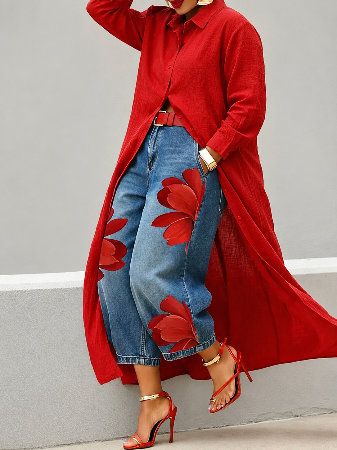 Conjunto Esley Camisa Larga y Vaquero | Bordado Floral con Arte