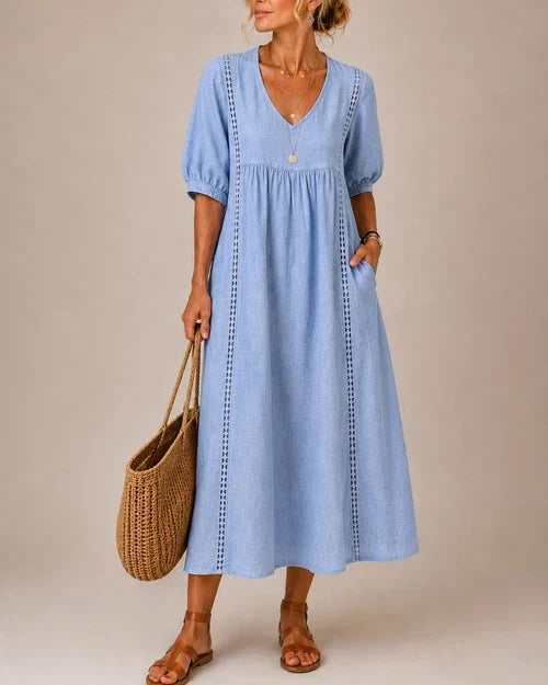 Vestido Midi Estela con Encaje | Lino y Algodón Que Enamora