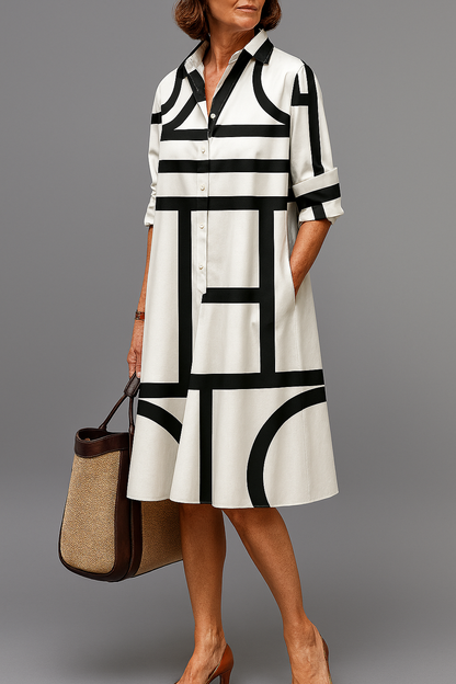 Vestido Midi Annette | Blanco y Negro con Mucho Estilo