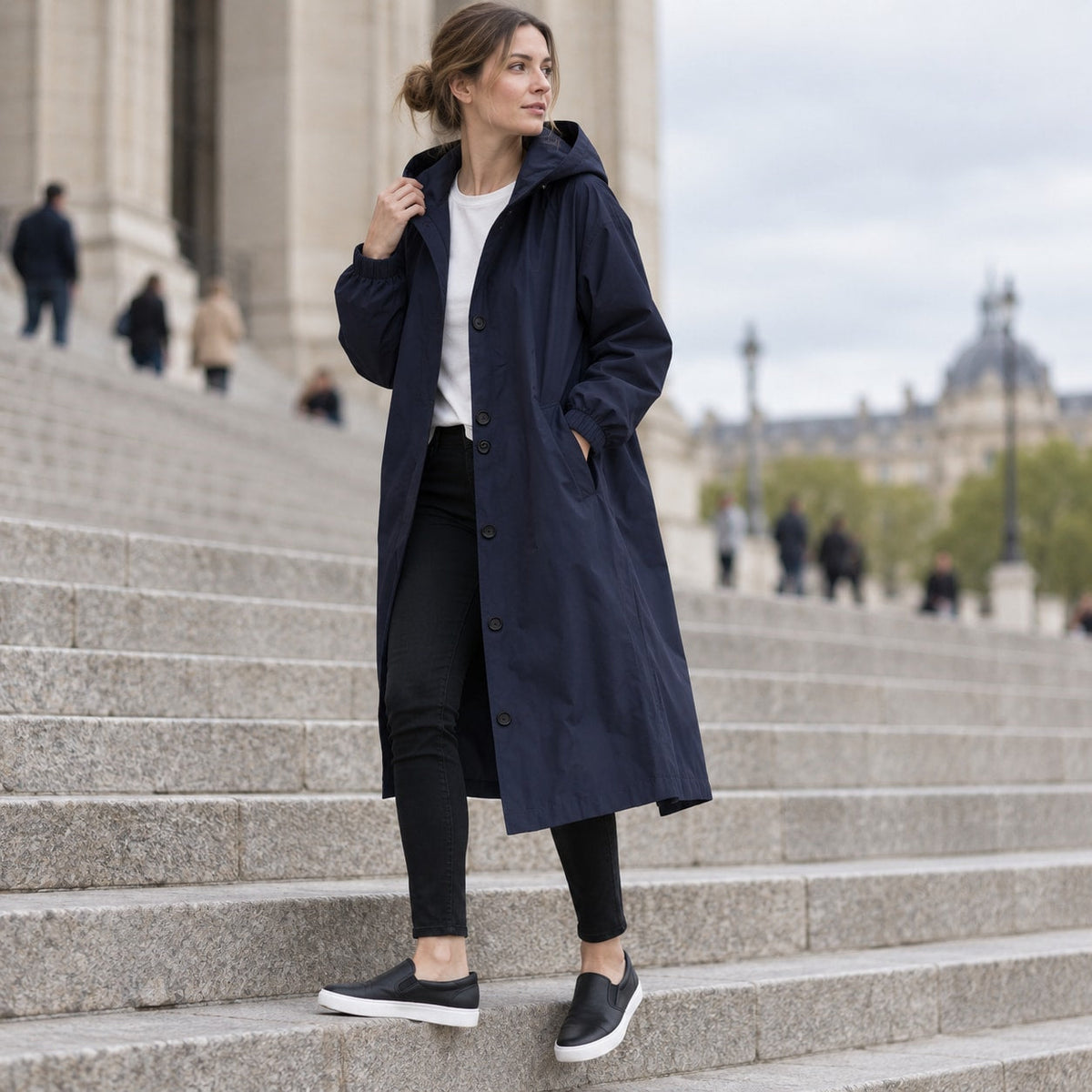Parka Larga de Entretiempo con Capucha | Cómoda Encima de Todo