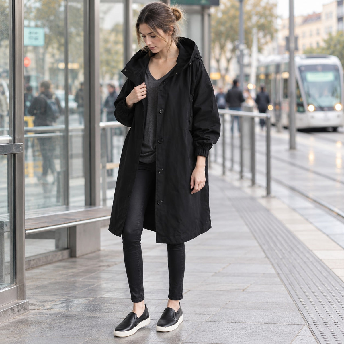 Parka Larga de Entretiempo con Capucha | Cómoda Encima de Todo