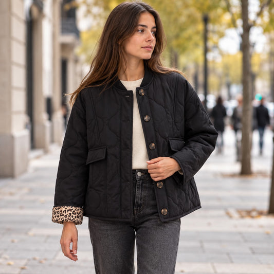 Chaqueta Acolchada con Forro de Leopardo | El Detalle Que Enamora
