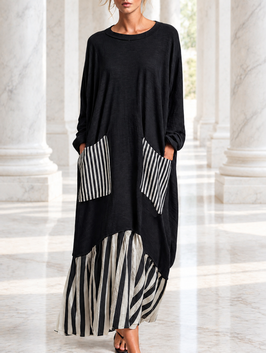 Vestido Largo Oversize Alba | Algodón con Rayas Patchwork