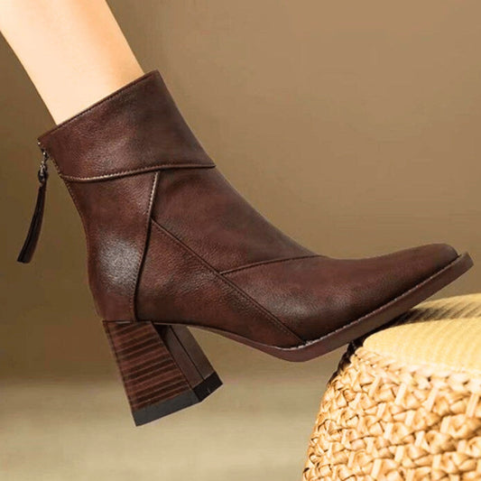 Botines de Tacón Alyssa | Cremallera con Borla y Costuras Diagonales