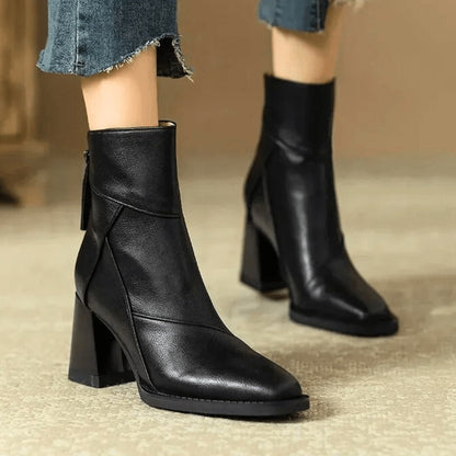 Botines de Tacón Alyssa | Cremallera con Borla y Costuras Diagonales