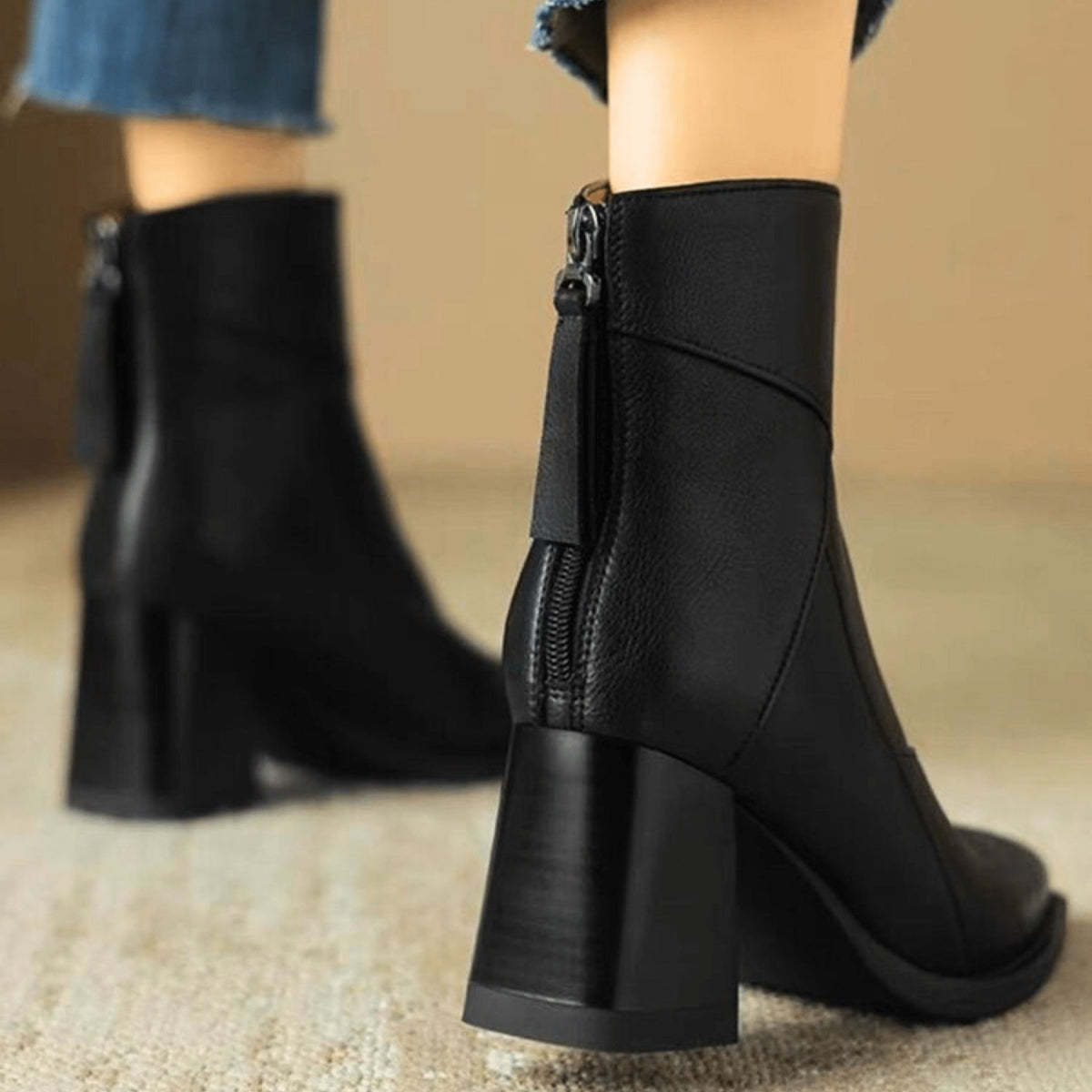 Botines de Tacón Alyssa | Cremallera con Borla y Costuras Diagonales