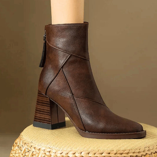 Botines de Tacón Alyssa | Cremallera con Borla y Costuras Diagonales