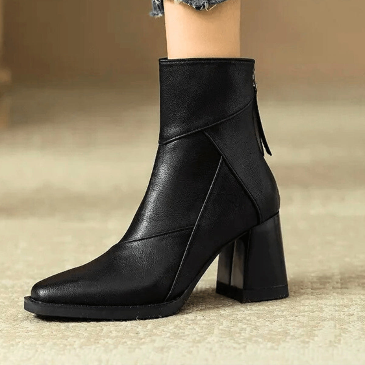 Botines de Tacón Alyssa | Cremallera con Borla y Costuras Diagonales