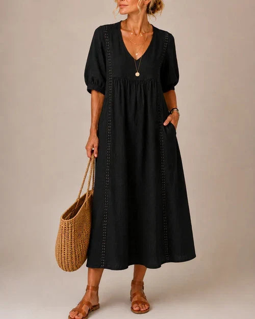 Vestido Midi Estela con Encaje | Lino y Algodón Que Enamora