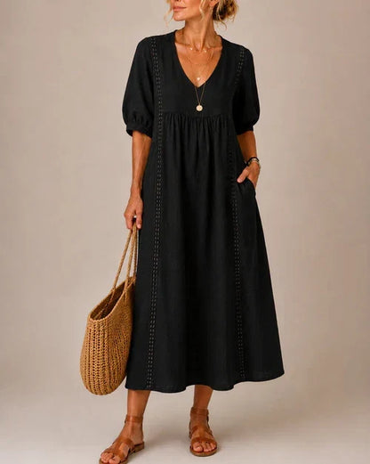 Vestido Midi Estela con Encaje | Lino y Algodón Que Enamora