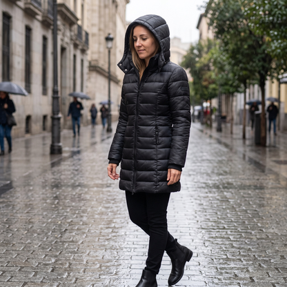 Parka Acolchada Midi con Capucha | Abrigada, Entallada y Favorecedora