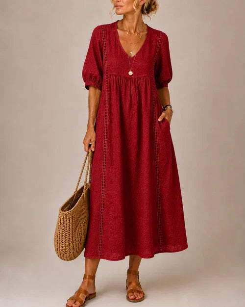 Vestido Midi Estela con Encaje | Lino y Algodón Que Enamora