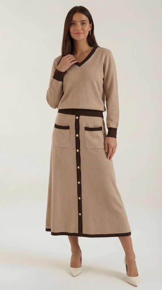 Conjunto Cheryl Jersey y Falda Midi | Encanto Retro