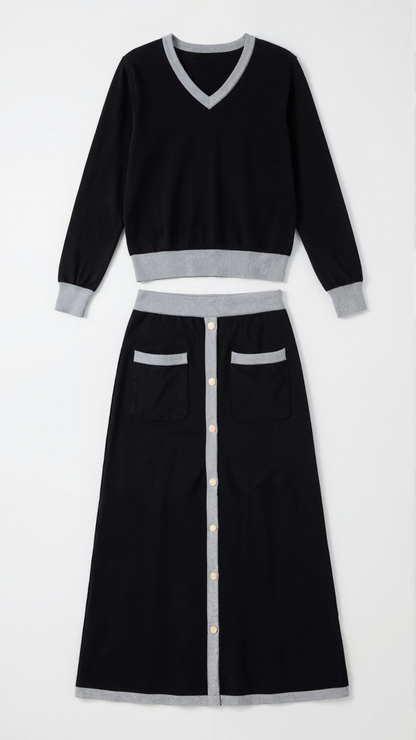 Conjunto Cheryl Jersey y Falda Midi | Encanto Retro