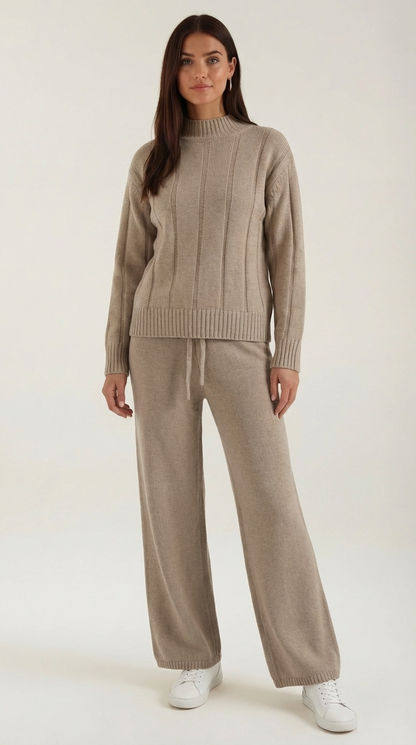 Conjunto de Punto Eleanor | Jersey de Cuello Alto y Pantalón Ancho