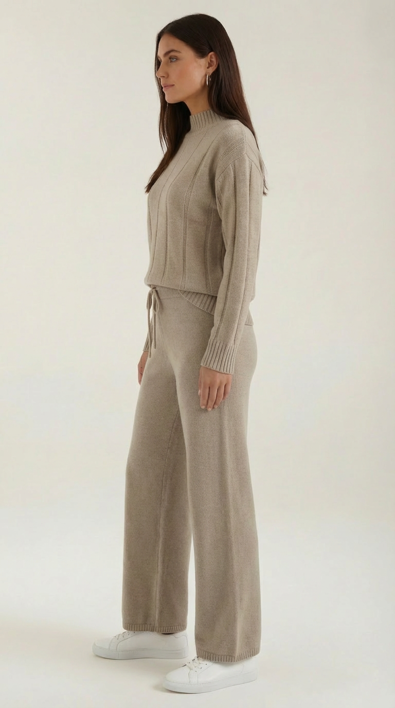 Conjunto de Punto Eleanor | Jersey de Cuello Alto y Pantalón Ancho