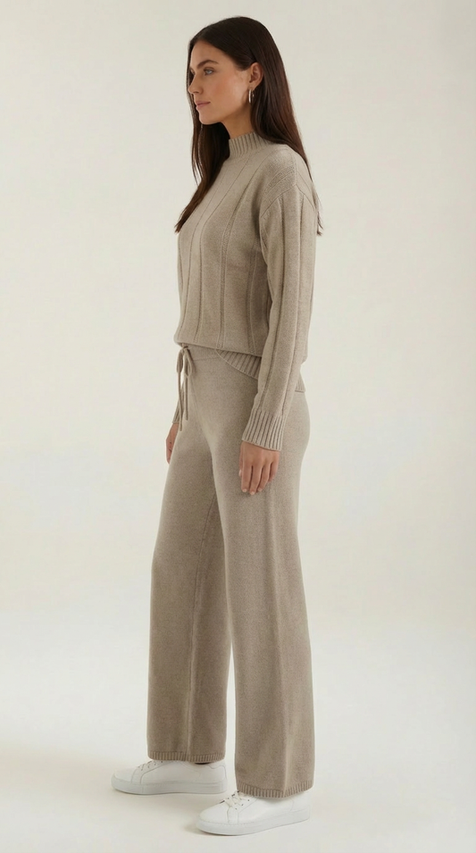 Conjunto de Punto Eleanor | Jersey de Cuello Alto y Pantalón Ancho
