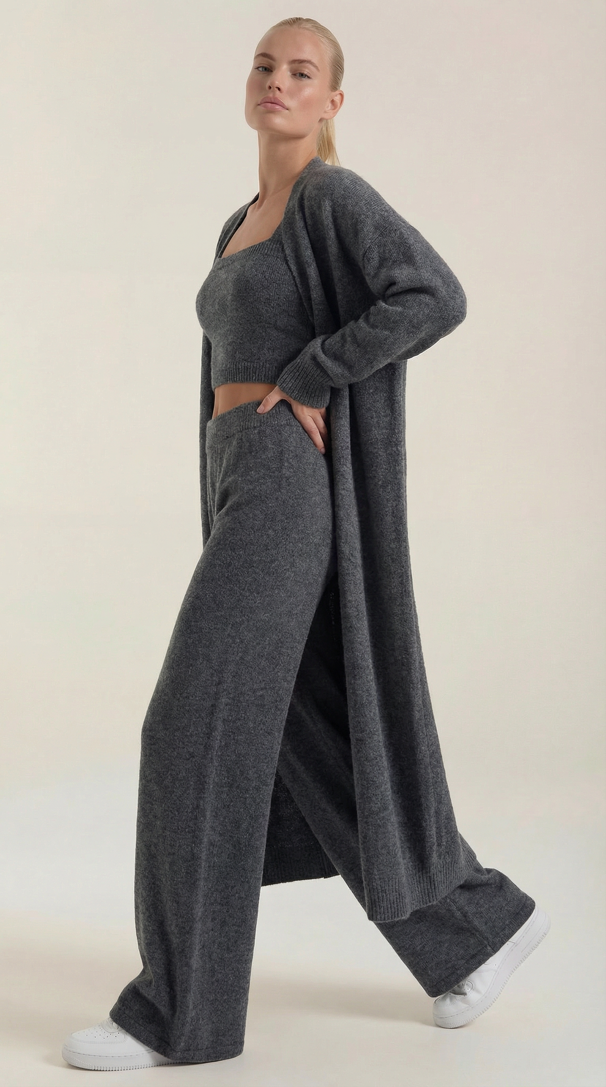 Conjunto de Punto Jeanne 3 Piezas | Cárdigan, Top y Pantalón