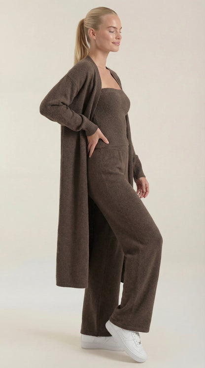 Conjunto de Punto Jeanne 3 Piezas | Cárdigan, Top y Pantalón