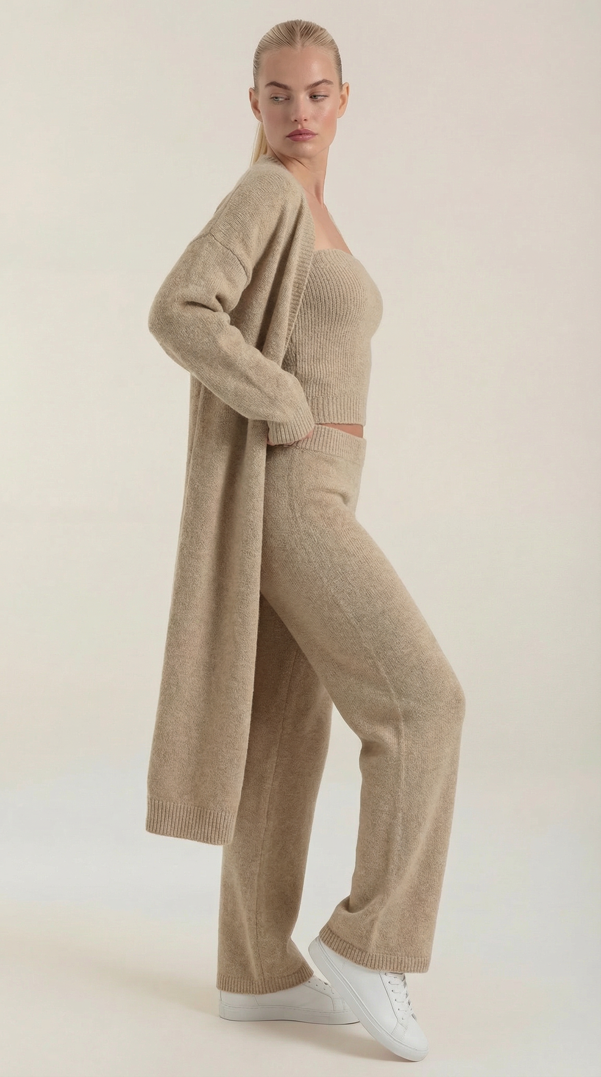 Conjunto de Punto Jeanne 3 Piezas | Cárdigan, Top y Pantalón