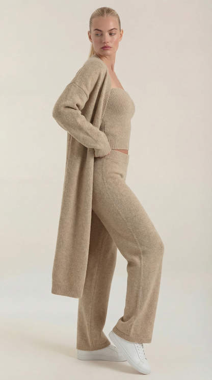 Conjunto de Punto Jeanne 3 Piezas | Cárdigan, Top y Pantalón