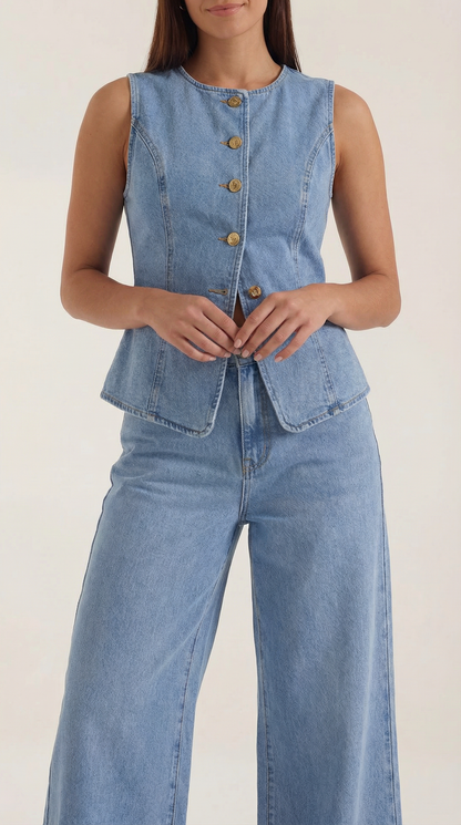 Conjunto Rhonda Chaleco y Pantalón | Efecto Denim